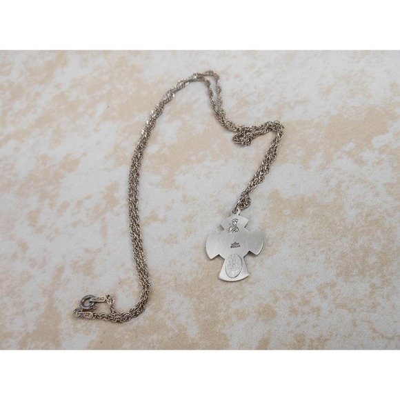 Vintage Sterling 4 Way Saints Cross Charm Pendant Necklace 18 Inch - Picture 4 of 6